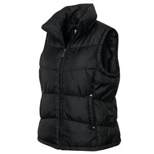 Laura Scott Black Sleeveless Puffer Vest L – High Neck Zip, Cozy Polyester Quilt